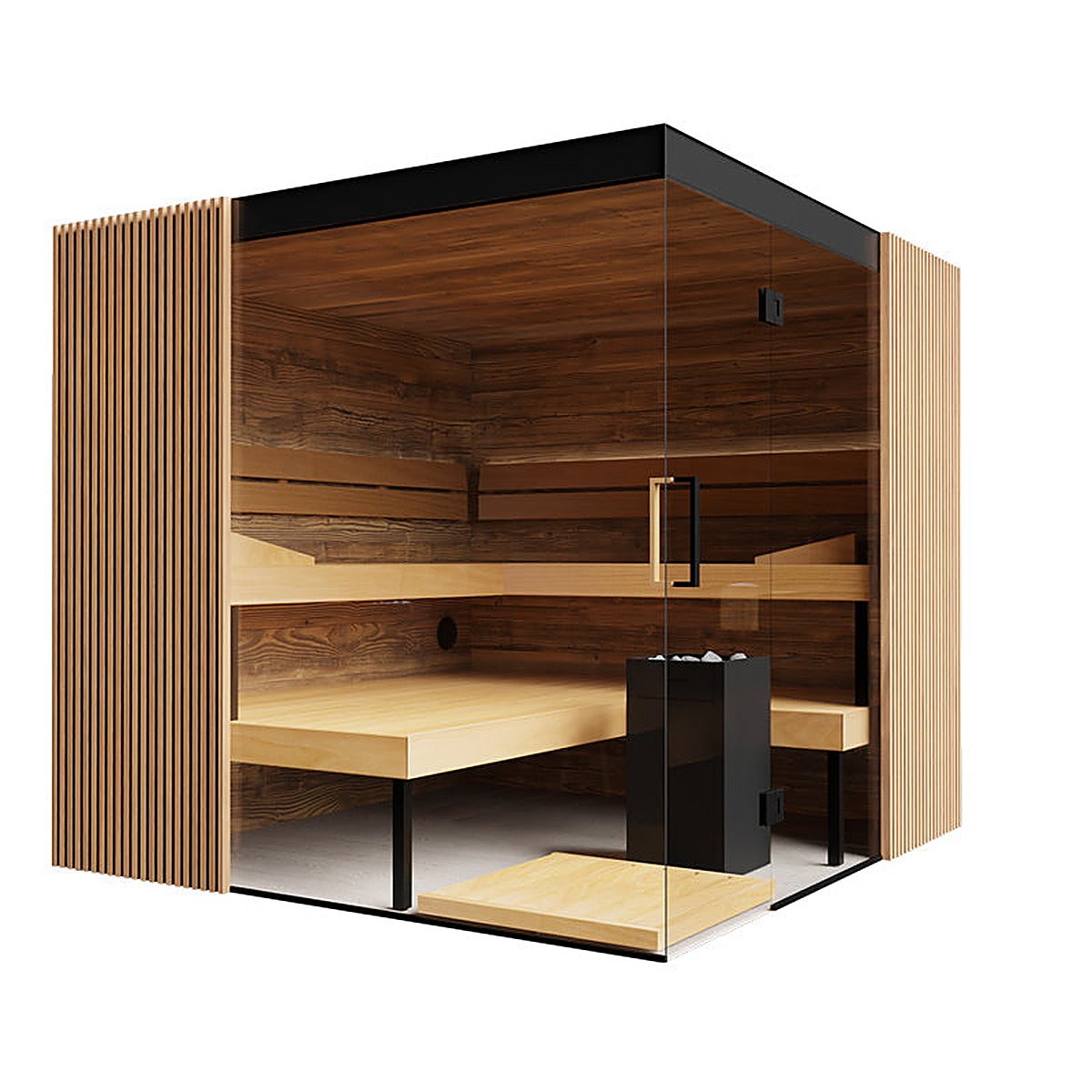 ThermaSol Aalto indoor sauna with brushed Tyrol walls and heat-treated aspen benches, 2026