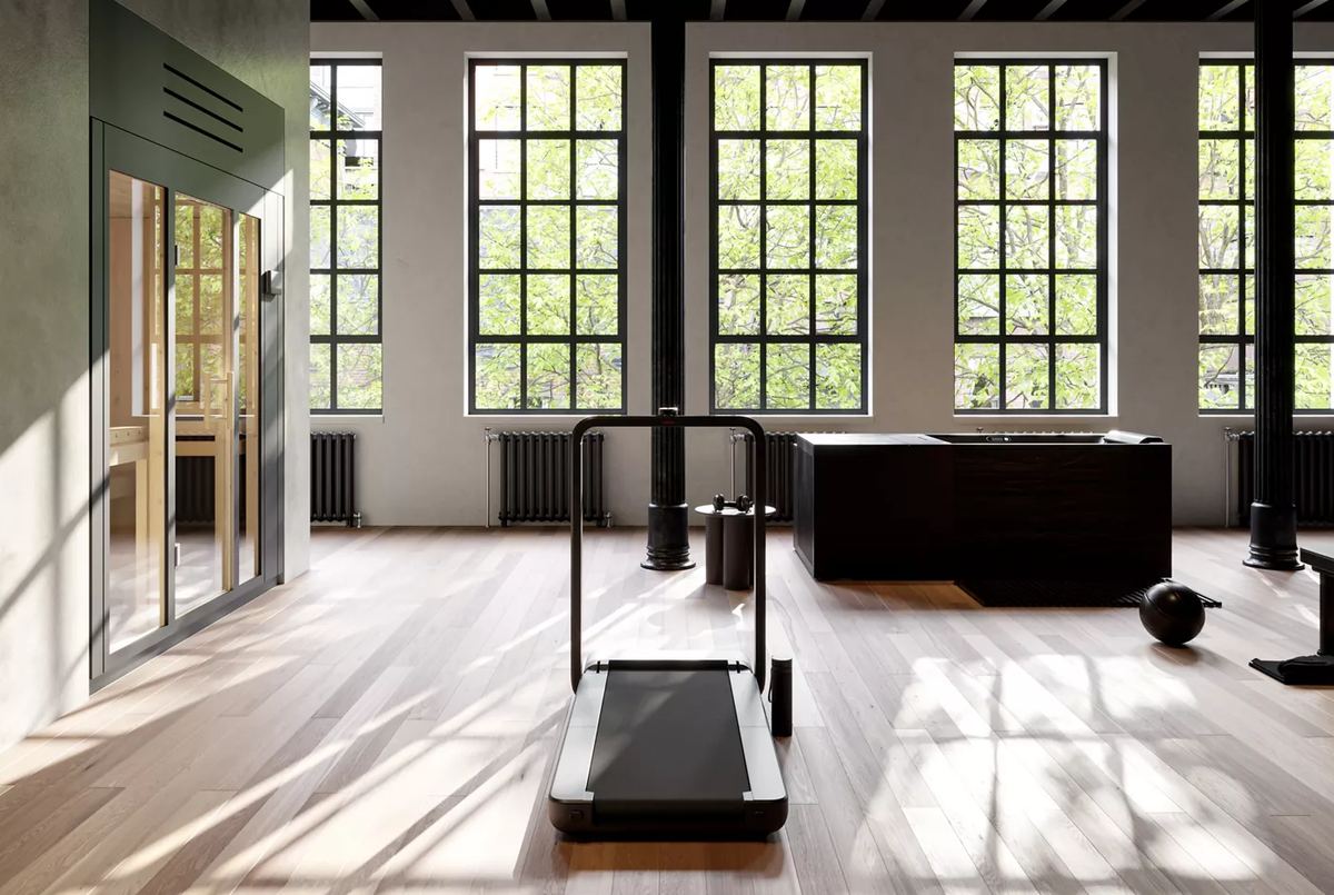 Kohler C1 two-person indoor sauna with full glass front panel in compact configuration