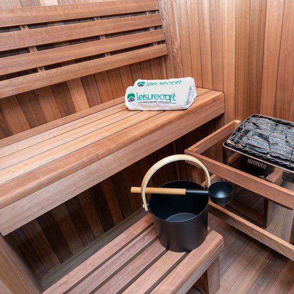 Close-up of Leisurecraft CT Element Thermo Grandis wood grain and bench detail